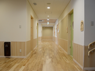 石巻ひがし保育園　2013年12月　竣工　廊下（１階）